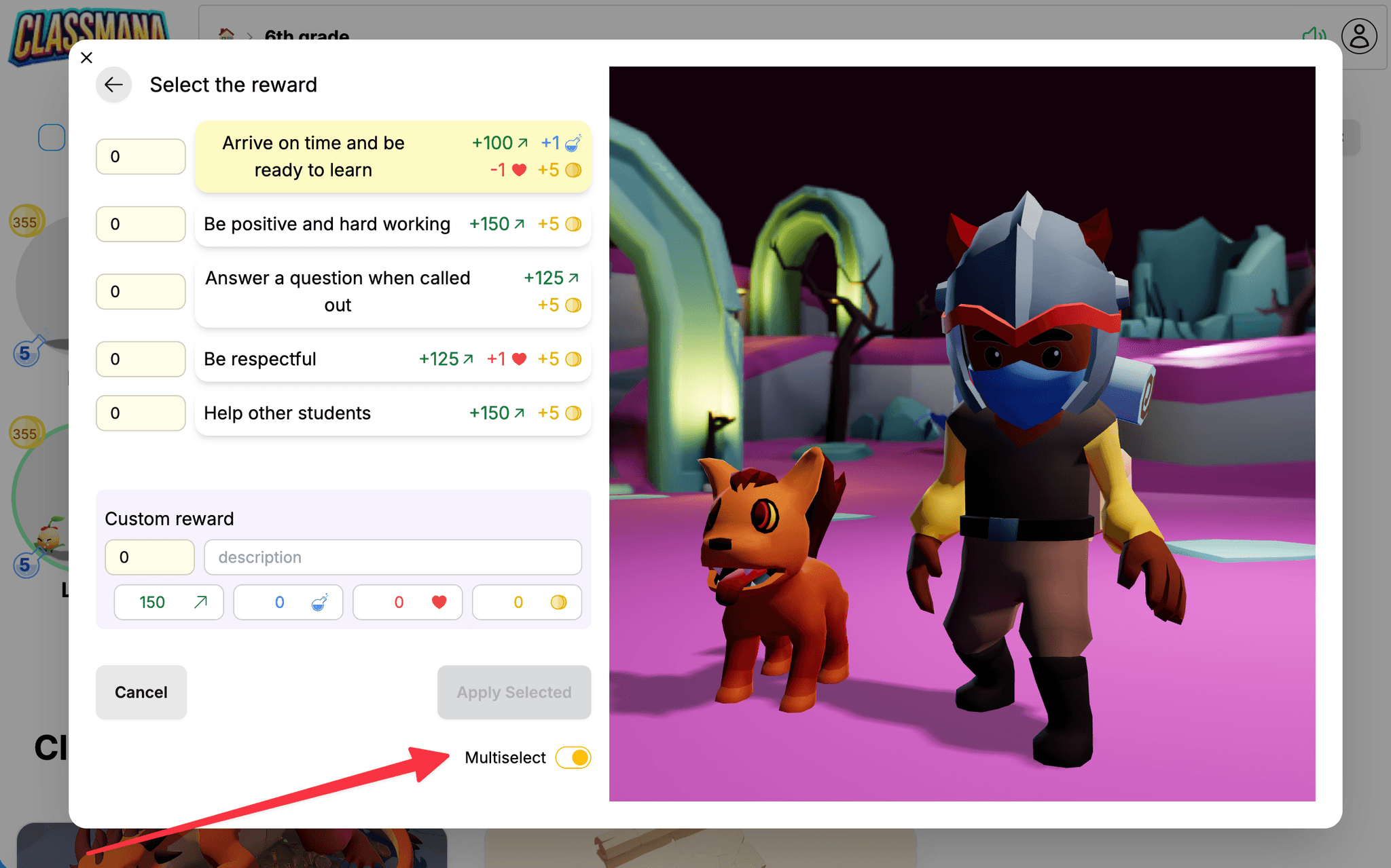 Flervalgsmodus-bryter for belønninger