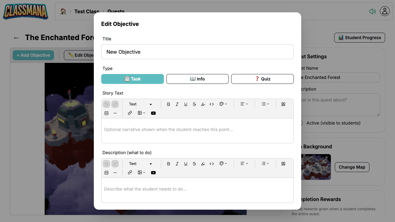 Rediger quest målsetting