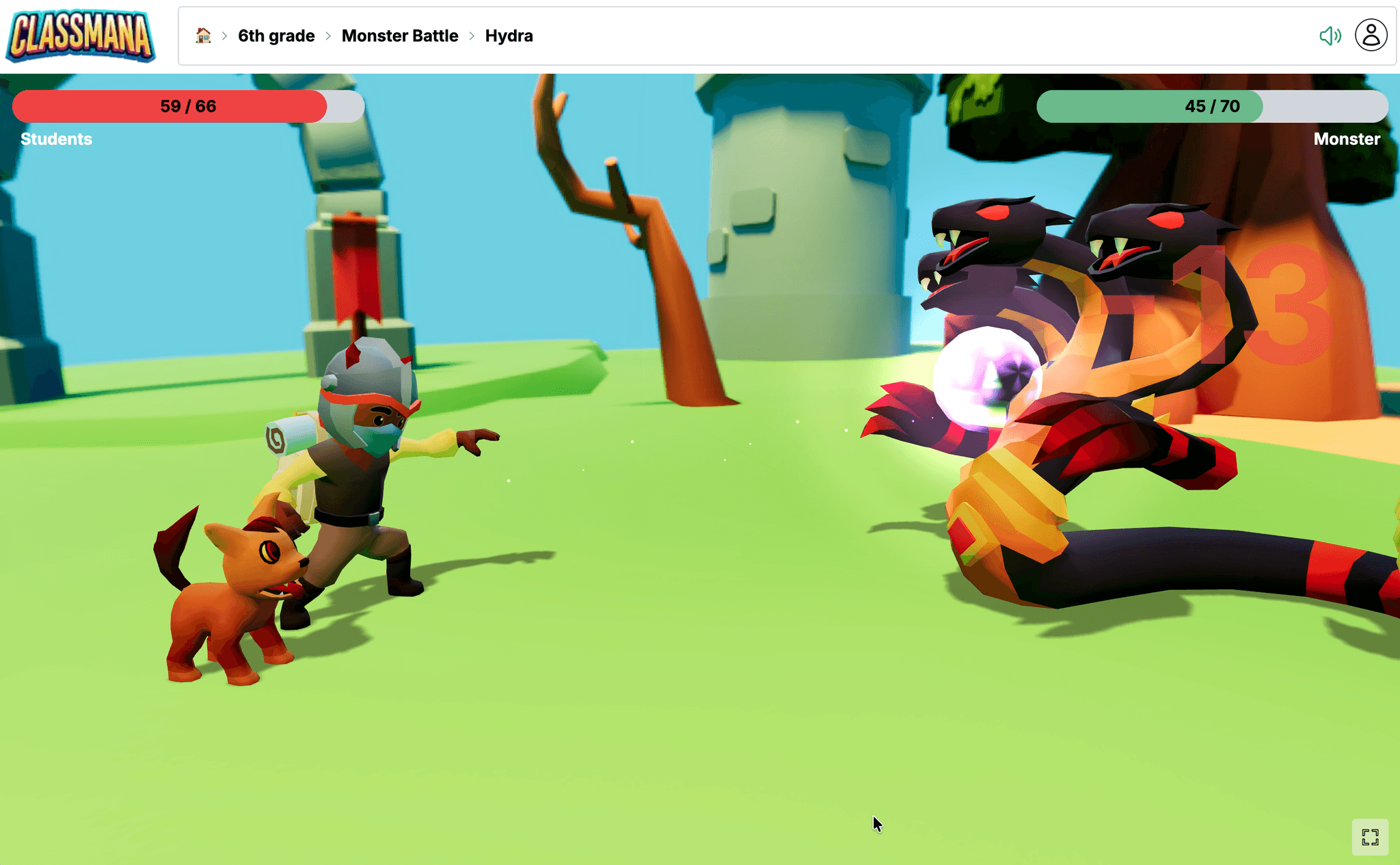 ClassMana Monster Battle — studenter beseirer monstre ved å svare riktig på spørsmål