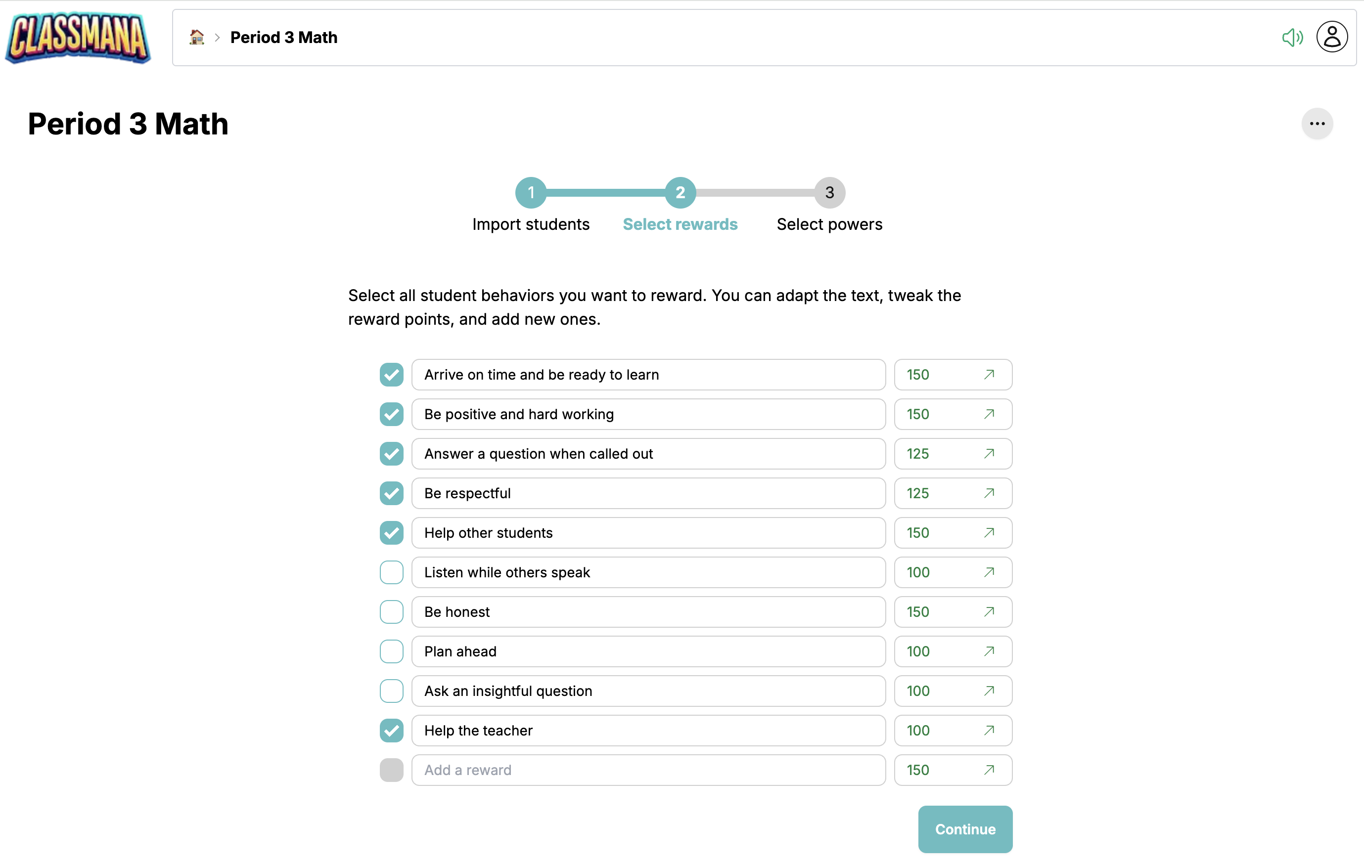 Konfigurer belønninger-trinn