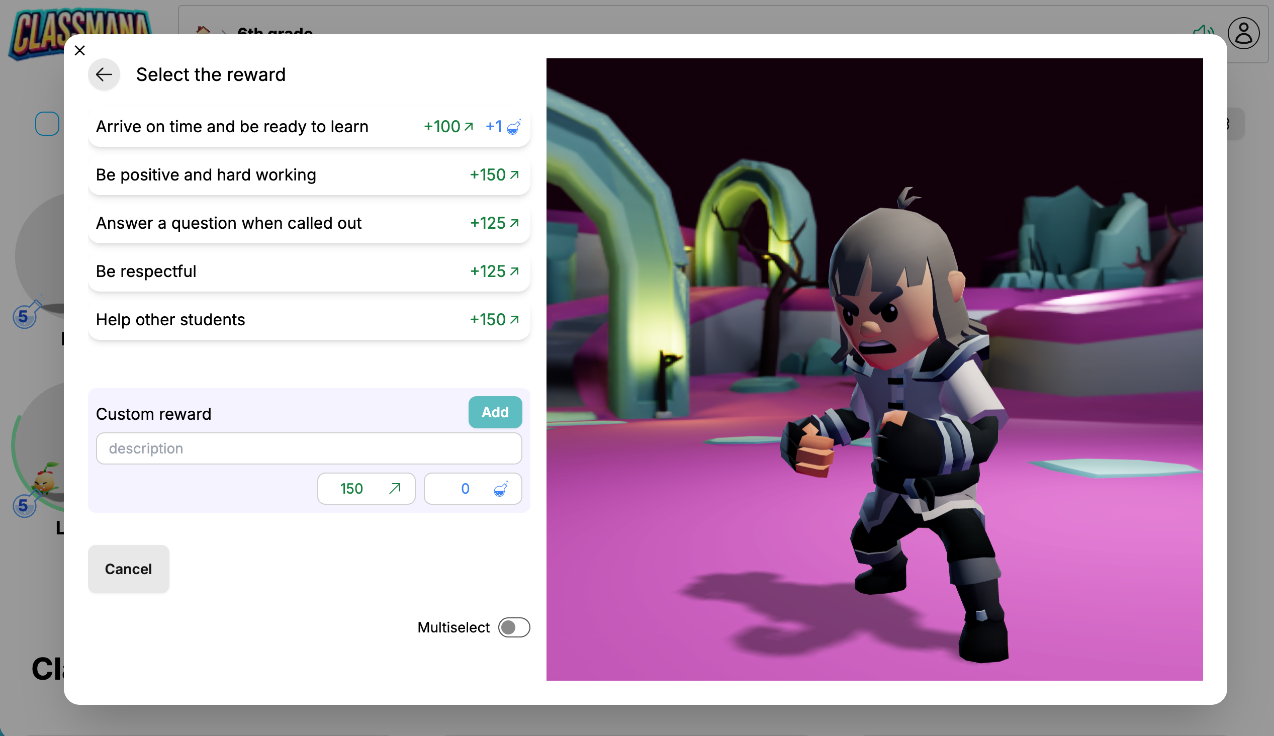 Tilpasset belønning-seksjon